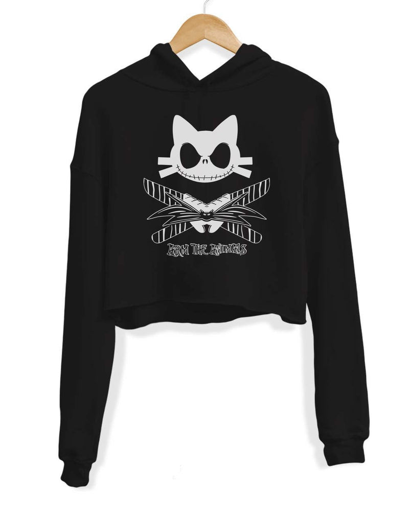 Load image into Gallery viewer, Unisex | 9 Lives Skellington | Crop Hoodie - Arm The Animals Clothing Co.
