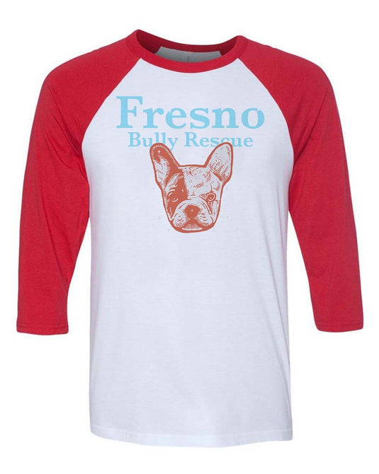 Unisex | Fresno Bully Rescue Frenchie Logo | 3/4 Sleeve Raglan - Arm The Animals Clothing Co.