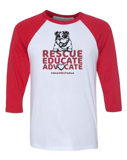 Unisex | Fresno Bully Rescue Logo | 3/4 Sleeve Raglan - Arm The Animals Clothing Co.