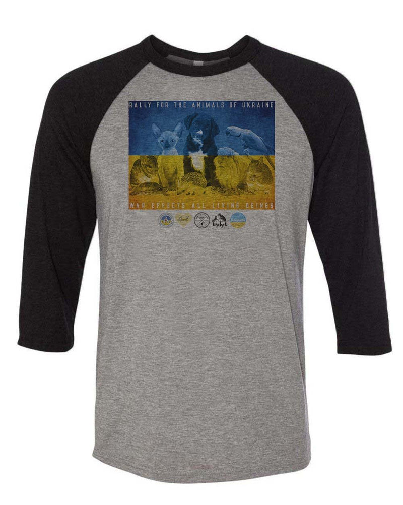 Load image into Gallery viewer, Unisex | Rally For Ukraine | 3/4 Sleeve Raglan - Arm The Animals Clothing Co.
