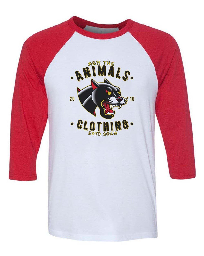 Load image into Gallery viewer, Unisex | Varsity Panther | 3/4 Sleeve Raglan - Arm The Animals Clothing Co.
