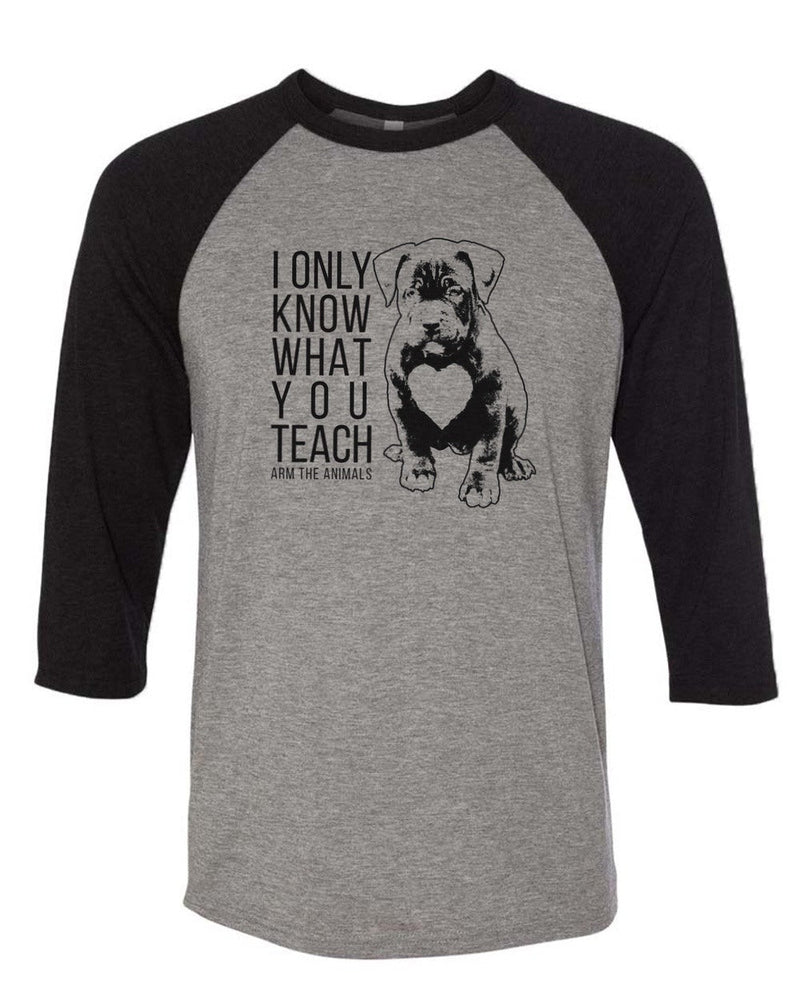 Load image into Gallery viewer, Unisex | What You Teach Pittie | 3/4 Sleeve Raglan - Arm The Animals Clothing Co.
