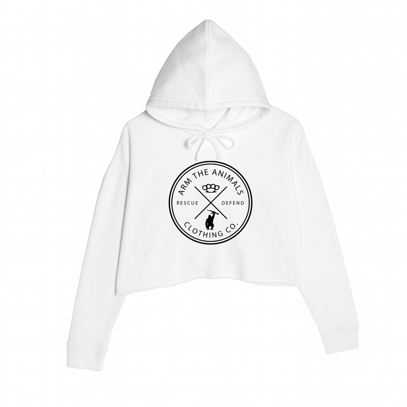 Load image into Gallery viewer, Women&#39;s | Rescue Knuckles Logo | Crop Hoodie - Arm The Animals Clothing LLC
