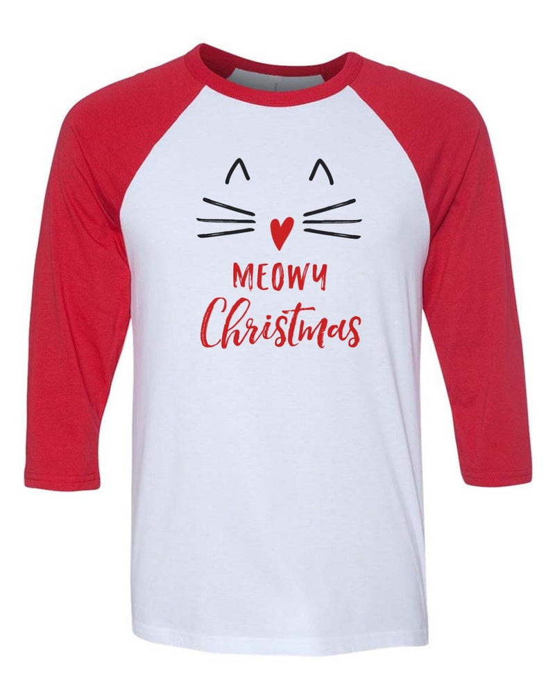 Load image into Gallery viewer, Men&#39;s | Meowy Christmas | 3/4 Sleeve Raglan - Arm The Animals Clothing LLC
