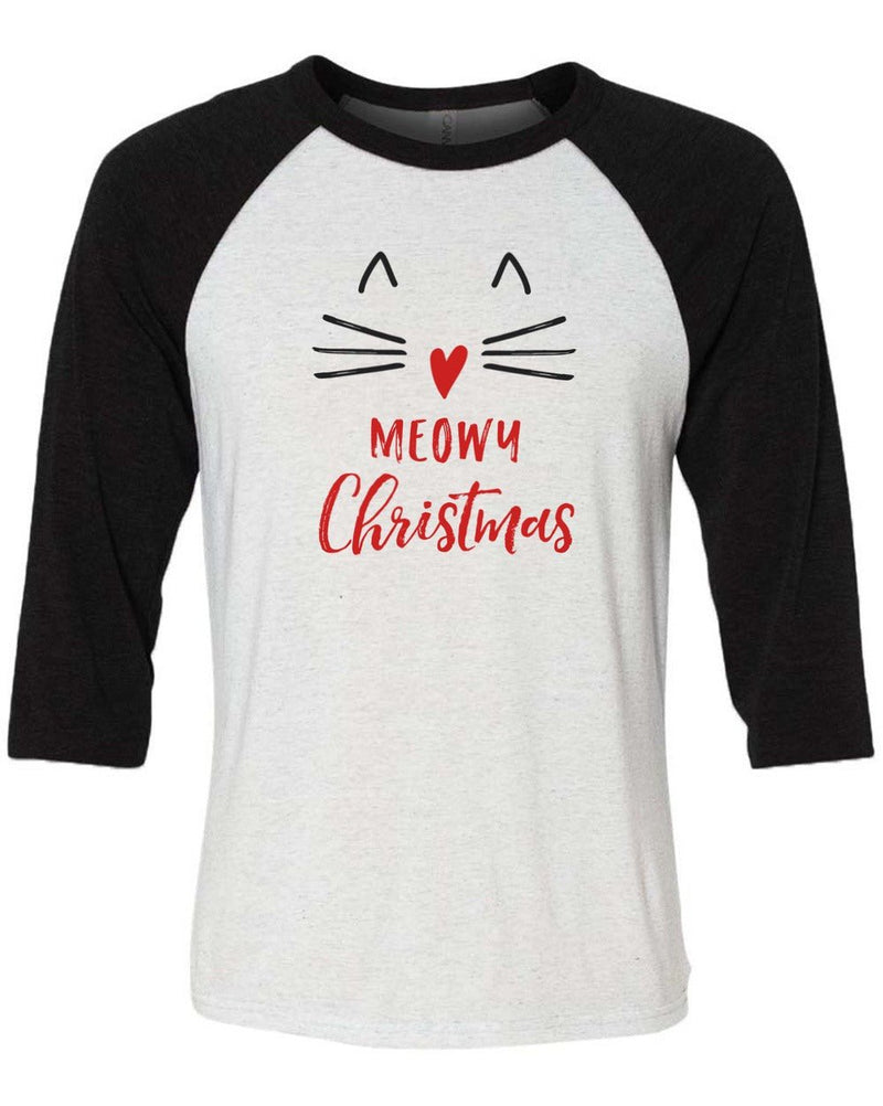 Load image into Gallery viewer, Men&#39;s | Meowy Christmas | 3/4 Sleeve Raglan - Arm The Animals Clothing LLC
