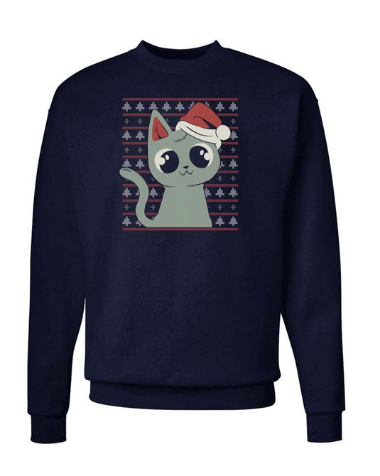 Unisex | Bright Eyed Christmas Kitty | Crewneck Sweatshirt - Arm The Animals Clothing LLC