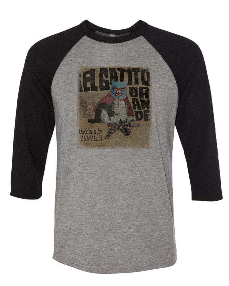 Load image into Gallery viewer, Unisex | El Gatito Grande | 3/4 Sleeve Raglan - Arm The Animals Clothing Co.
