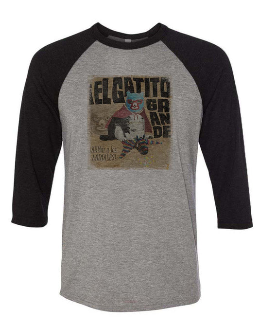 Unisex | El Gatito Grande | 3/4 Sleeve Raglan - Arm The Animals Clothing Co.