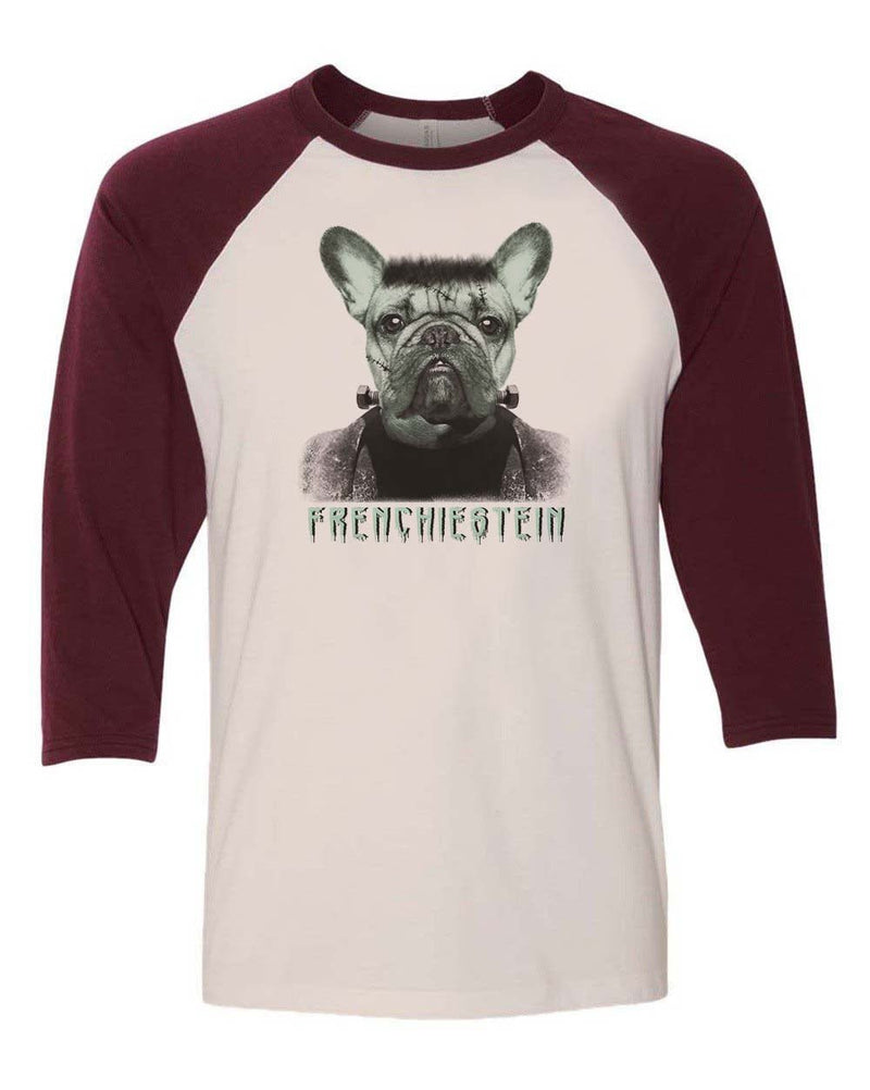 Load image into Gallery viewer, Unisex | Frenchiestein | 3/4 Sleeve Raglan - Arm The Animals Clothing Co.
