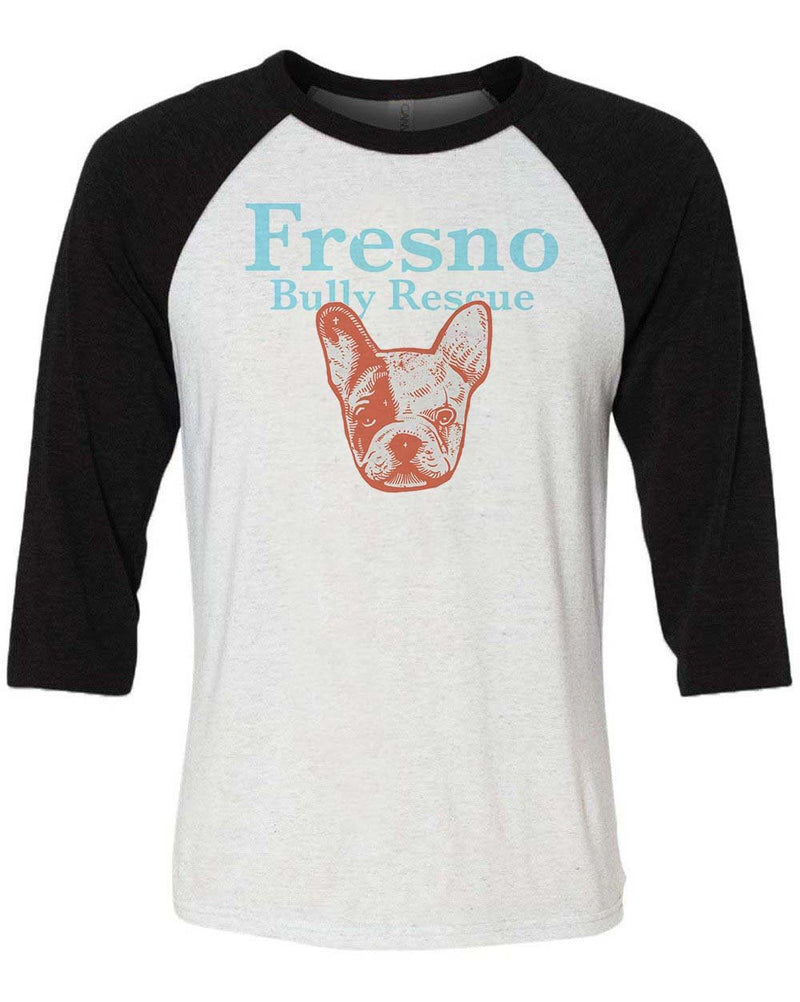 Load image into Gallery viewer, Unisex | Fresno Bully Rescue Frenchie Logo | 3/4 Sleeve Raglan - Arm The Animals Clothing Co.
