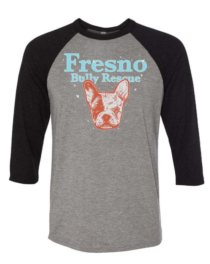 Load image into Gallery viewer, Unisex | Fresno Bully Rescue Frenchie Logo | 3/4 Sleeve Raglan - Arm The Animals Clothing Co.
