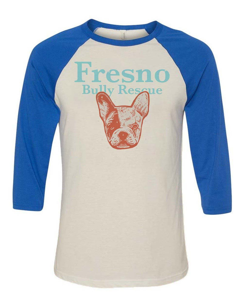 Load image into Gallery viewer, Unisex | Fresno Bully Rescue Frenchie Logo | 3/4 Sleeve Raglan - Arm The Animals Clothing Co.
