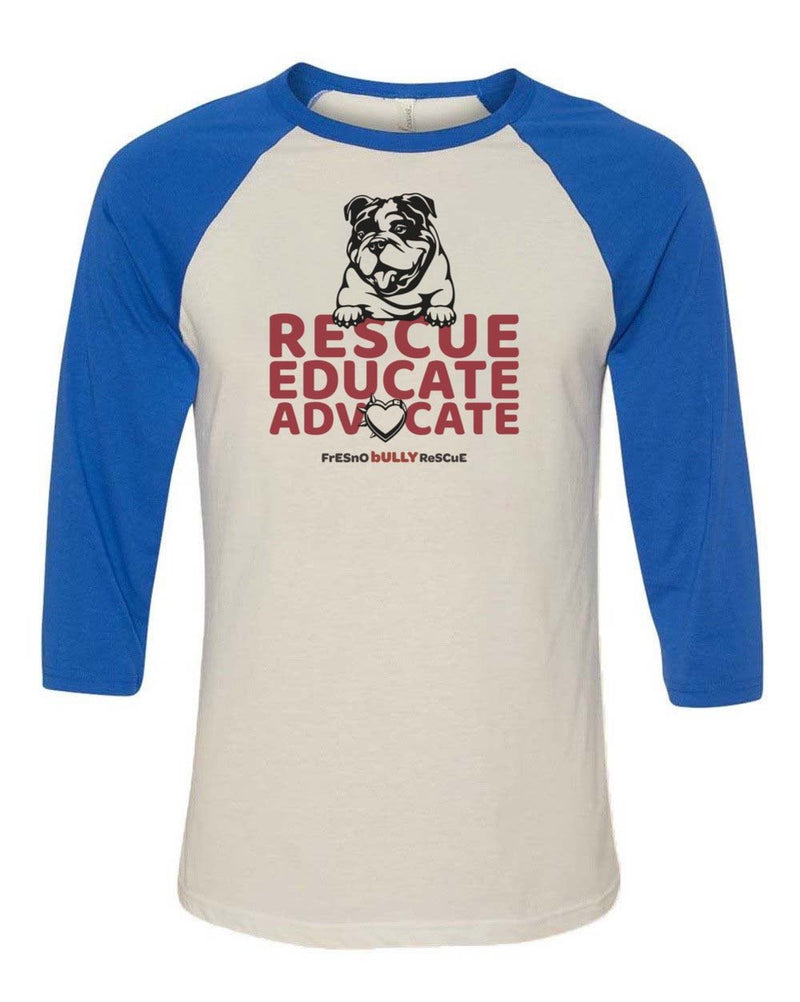 Load image into Gallery viewer, Unisex | Fresno Bully Rescue Logo | 3/4 Sleeve Raglan - Arm The Animals Clothing Co.
