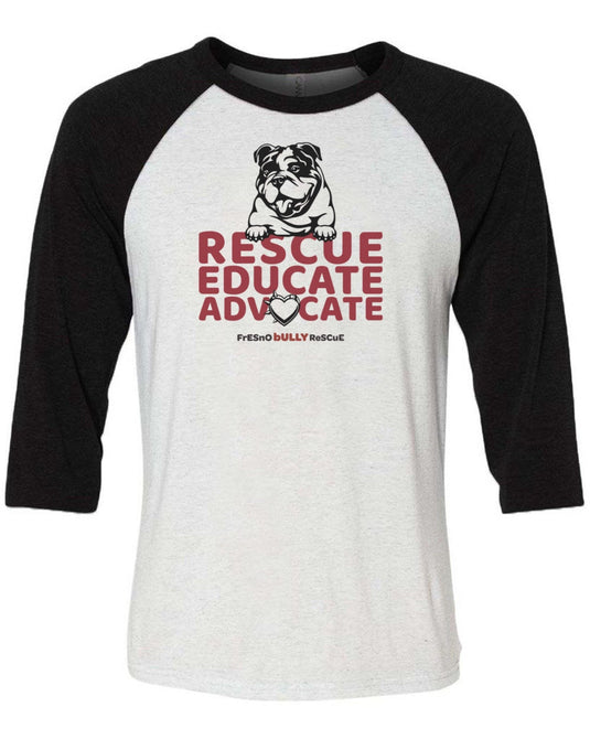Unisex | Fresno Bully Rescue Logo | 3/4 Sleeve Raglan - Arm The Animals Clothing Co.