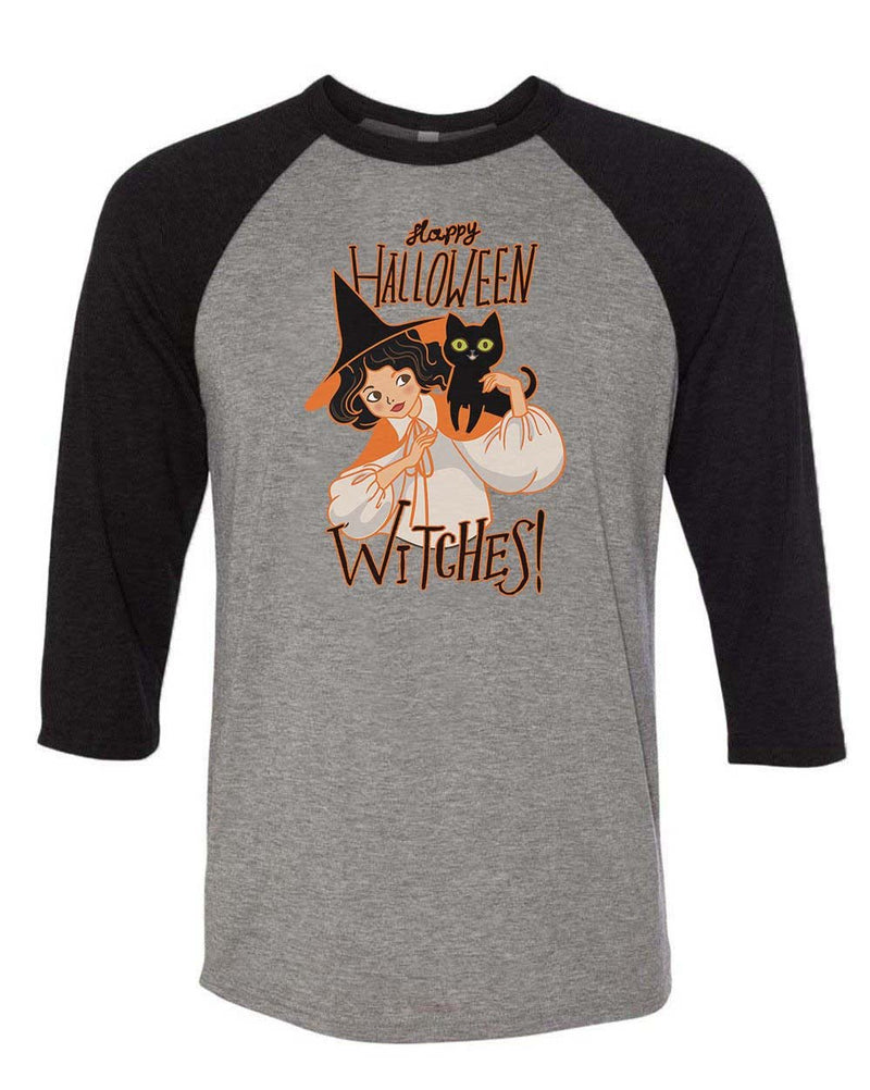 Load image into Gallery viewer, Unisex | Happy Halloween WITCHES | 3/4 Sleeve Raglan - Arm The Animals Clothing Co.
