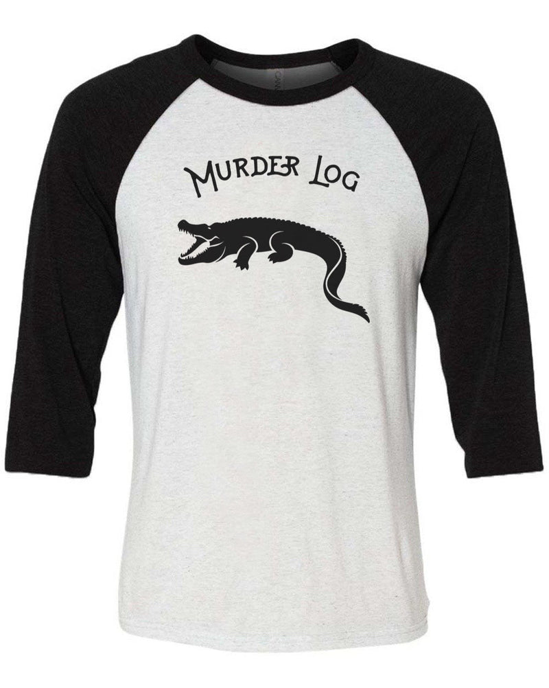 Load image into Gallery viewer, Unisex | Murder Log | 3/4 Sleeve Raglan - Arm The Animals Clothing Co.
