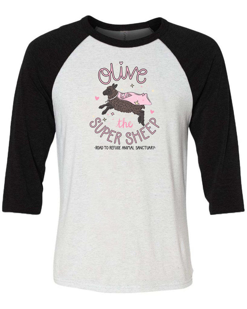 Load image into Gallery viewer, Unisex | Olive The Super Sheep | 3/4 Sleeve Raglan - Arm The Animals Clothing Co.
