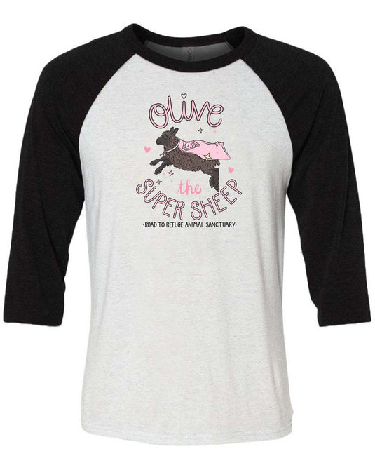 Unisex | Olive The Super Sheep | 3/4 Sleeve Raglan - Arm The Animals Clothing Co.