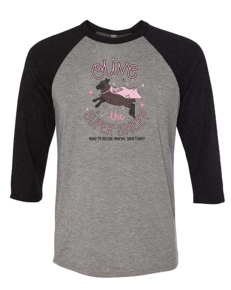 Load image into Gallery viewer, Unisex | Olive The Super Sheep | 3/4 Sleeve Raglan - Arm The Animals Clothing Co.
