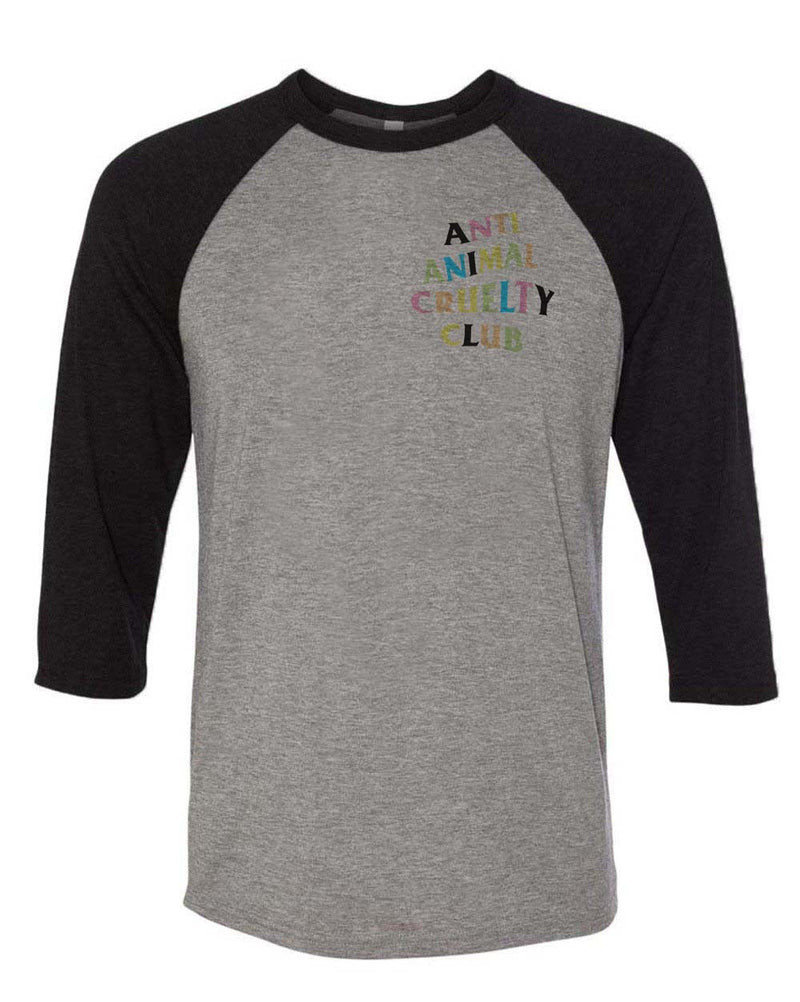 Load image into Gallery viewer, Unisex | Rainbow Anti Animal Cruelty Club | 3/4 Sleeve Raglan - Arm The Animals Clothing LLC
