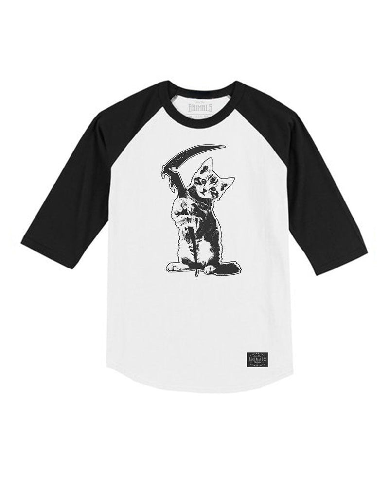 Load image into Gallery viewer, Unisex | Reaper Kitty | 3/4 Sleeve Raglan - Arm The Animals Clothing LLC
