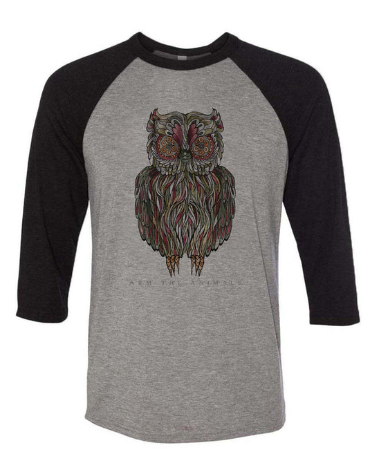 Unisex | Rev-Owl-Ver | 3/4 Sleeve Raglan - Arm The Animals Clothing Co.