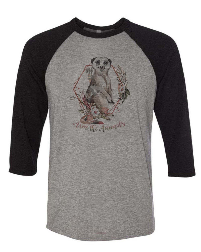 Load image into Gallery viewer, Unisex | Ridgeline Meerkat | 3/4 Sleeve Raglan - Arm The Animals Clothing Co.

