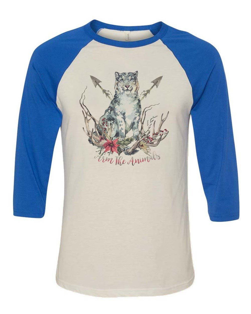 Load image into Gallery viewer, Unisex | Ridgeline Snow Leopard | 3/4 Sleeve Raglan - Arm The Animals Clothing Co.
