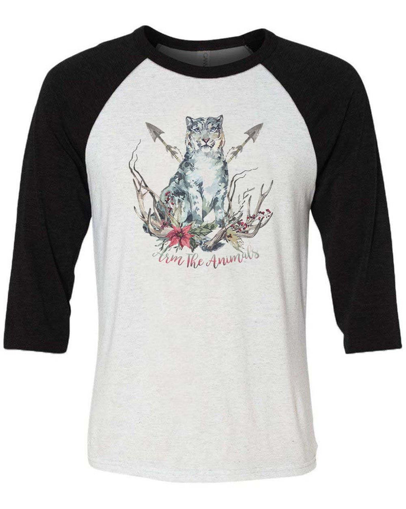 Load image into Gallery viewer, Unisex | Ridgeline Snow Leopard | 3/4 Sleeve Raglan - Arm The Animals Clothing Co.

