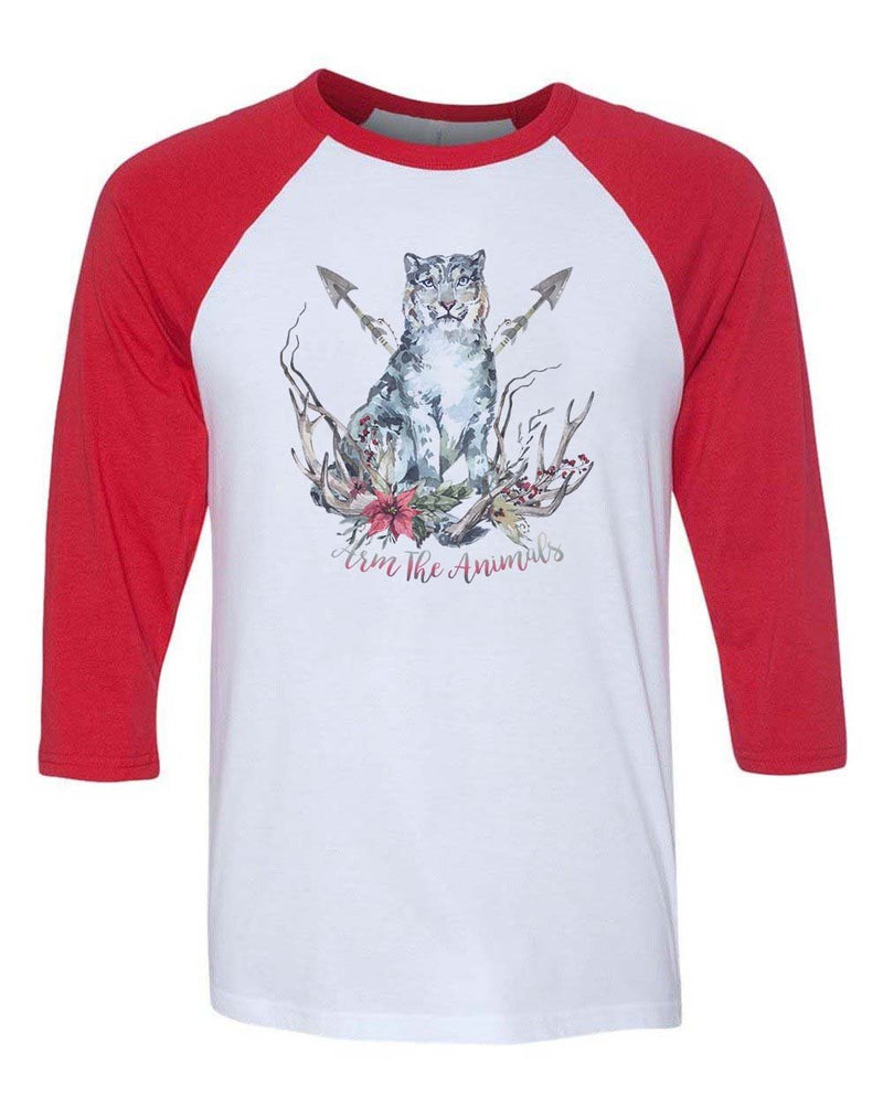 Load image into Gallery viewer, Unisex | Ridgeline Snow Leopard | 3/4 Sleeve Raglan - Arm The Animals Clothing Co.
