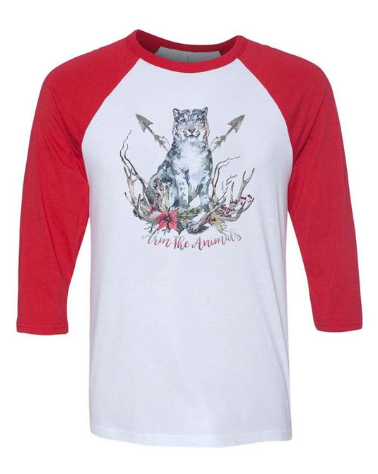 Unisex | Ridgeline Snow Leopard | 3/4 Sleeve Raglan - Arm The Animals Clothing Co.