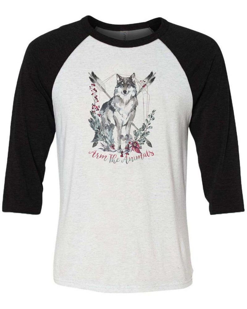 Load image into Gallery viewer, Unisex | Ridgeline Wolf | 3/4 Sleeve Raglan - Arm The Animals Clothing Co.
