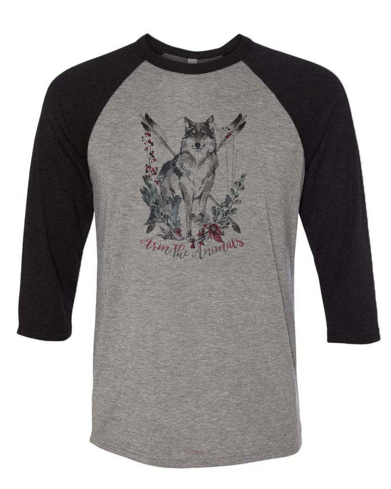 Load image into Gallery viewer, Unisex | Ridgeline Wolf | 3/4 Sleeve Raglan - Arm The Animals Clothing Co.

