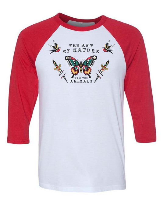 Unisex | Tattoo Butterfly | 3/4 Sleeve Raglan - Arm The Animals Clothing Co.