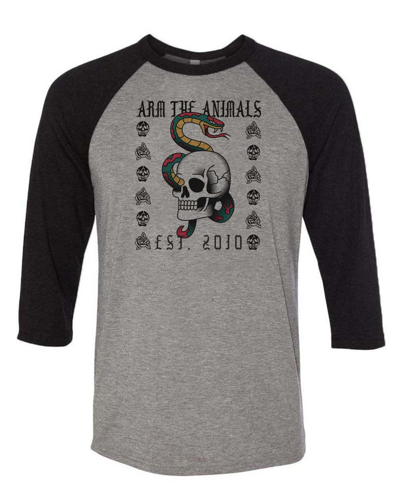 Load image into Gallery viewer, Unisex | Tattoo Snake | 3/4 Sleeve Raglan - Arm The Animals Clothing Co.
