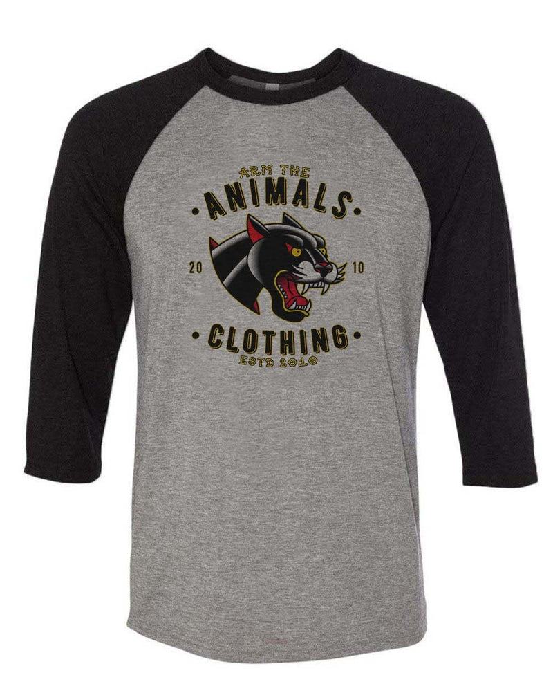 Load image into Gallery viewer, Unisex | Varsity Panther | 3/4 Sleeve Raglan - Arm The Animals Clothing Co.
