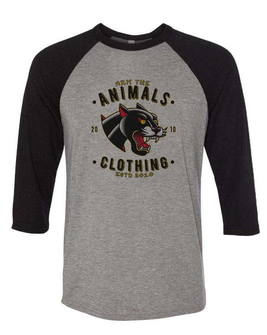 Unisex | Varsity Panther | 3/4 Sleeve Raglan - Arm The Animals Clothing Co.